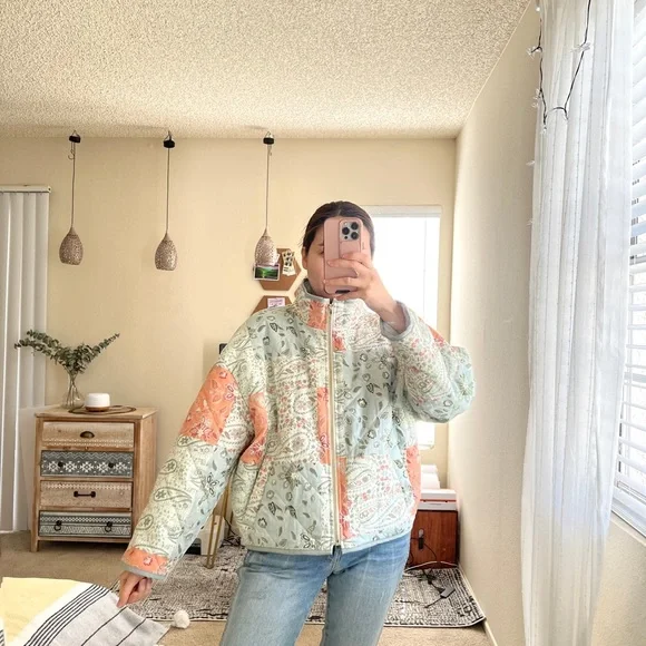 NWT 7 For All Mankind Cotton Quilted Patchwork Floral Jacket Bomber - Picture 10 of 11